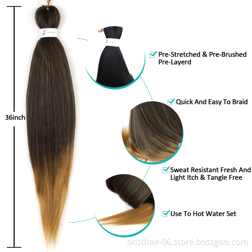Pre-Stretched 36 inch Braiding Hair Extensions Easy Crochet Braid Hair Bundle Yaki Straight Ombre Synthetic Box Afro Braids